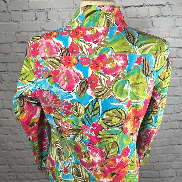 Chico's Colorful Tropical Hawaiian Lightweight Jacket Women's Sz 1 Medium - Picture 12 of 16